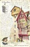 VINTAGE POSTCARD the Old man Paris House De Theophraste Renaudot Stores of the Good market