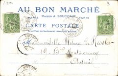 POSTAL de la VENDIMIA los almacenes de París House De Theophraste Renaudot del viejo hombre del buen mercado