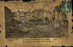VINTAGE POSTCARD Old Paris the Notre Dame Bridge in 1560
