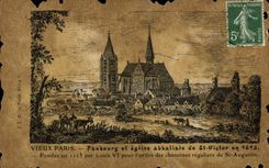VINTAGE POSTCARD Old Paris Suburb And Abbey church Of St Victor in 1615