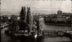 MODERN CARD Geneva the Island Rousseau Cathedral St Pierre