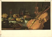 MODERN CARD Dutch Painting Pieter Claesz Still life Museum of Louvre to the violin