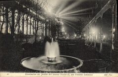 VINTAGE POSTCARD Fair decennial of the car November 1907 Illumination of the Gardens of the avenue Nicolas II fountain lumineus