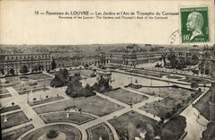 Panorama de París de la POSTAL de la VENDIMIA de los jardines de la lumbrera y Arc de Triomphe del carrusel