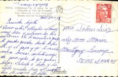 MODERN CARD Paris Obelisk of the place of the Harmony and Arc de Triomphe