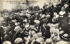 La POSTAL de la VENDIMIA los festivales Victoire del 14 de julio de 1919 agrupa la Lorena unas que atienden a la procesión la Alsacia-Lorena Militaria