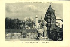 VINTAGE POSTCARD Fair Colonial International Paris 1931 Temple d' Angkor Vat Lion and turn