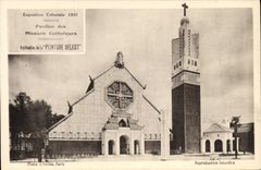 VINTAGE POSTCARD Paris Fair Colonial 1931 Paris House of the catholic missions