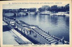 VINTAGE POSTCARD International exhibition Of Decorative Arts Paris Barges Paul Poiret Loves Organ