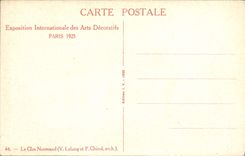 Exposición internacional de la POSTAL de la VENDIMIA de los artes decorativos París el campo normando