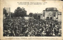 VINTAGE POSTCARD Paris International exhibition Of Decorative Arts 1925 crowd in front of the house pomone Workshop of Cheap Art
