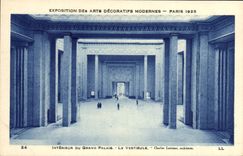 VINTAGE POSTCARD Paris International exhibition Of Decorative Arts Interior of the Large palace the Hall