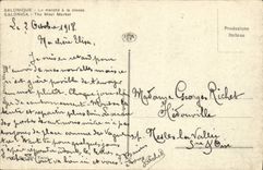 Mercado de Salonique de la POSTAL de la VENDIMIA con la TAPA de la carne