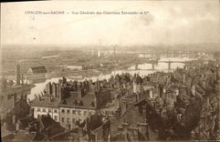 VINTAGE POSTCARD Trawl-net On the Saone View Of the Schneider Building sites & Co