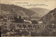 VINTAGE POSTCARD Illustrated Ardeche Surroundings Of Valleys Les Bains Bridge De Neyrac Les Bains And Valley Of Ardeche
