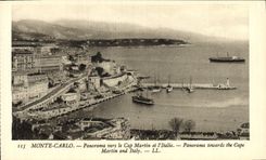 VINTAGE POSTCARD Monte Carlo Panorama Towards the Cape Martin and Italy