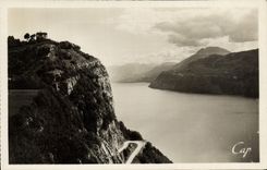 VINTAGE POSTCARD Aix les Bains the lake of Le Bourget Chambotte and the tooth of the cat
