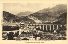 VINTAGE POSTCARD Escarene the Viaduct and Train station Nice Coni