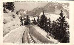 Deportes de invierno de la POSTAL de la VENDIMIA montana por el ferrocarril de Mont Blanc la llegada al collar de Voza