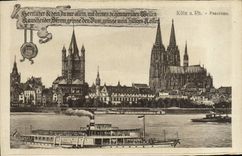 Barco del panorama de los Dom el derecho de Koln de la POSTAL de la VENDIMIA