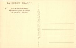 VINTAGE POSTCARD Colmar Places Rapp Statue of general and tower of the cathedral