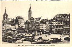 POSTAL Estrasburgo de la VENDIMIA el lugar de Kleber y la catedral
