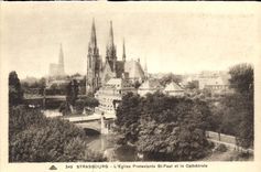 VINTAGE POSTCARD Strasbourg the Church Protestane St Paul and the cathedral