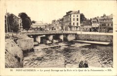 VINTAGE POSTCARD Audemer Bridge Dam On Risle And the Quay Of the Fish shop