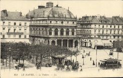POSTAL Le Havre de la VENDIMIA la tranvía del teatro