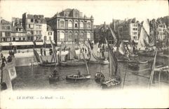 POSTAL Le Havre de la VENDIMIA los barcos del museo