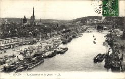 VINTAGE POSTCARD Rouen the Cathedral and the Quays Boats