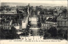 POSTAL Panomara Le Havre de la VENDIMIA de la calle de París tomada del ayuntamiento