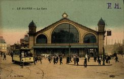 Tranvía de la estación de tren de Le Havre de la POSTAL de la VENDIMIA