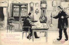 VINTAGE POSTCARD Our Good Peasants In the clock and watch maker Shows Clock