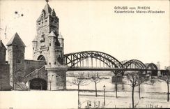 VINTAGE POSTCARD Gruss Vom Rhein Kaiserbrucke Mainz Wiesbaden
