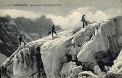 VINTAGE POSTCARD Courmoyeur Caravine On the Glacier of Triole Alpinism