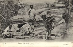 VINTAGE POSTCARD Children with the Irrigation channel