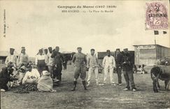 CPA Campagne du Maroc Ber Rechid La place du Marche Militaria 