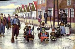 CPA Volendam Enfants Luge Folklore