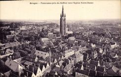 VINTAGE POSTCARD Bruges Panorama taken of the Belfry towards the Notre Dame church