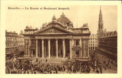 VINTAGE POSTCARD Brussels the Stock Exchange and Anspach Boulevard