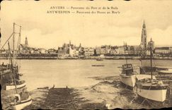 Panorama de Amberes de la POSTAL de la VENDIMIA del puerto y de los barcos de los caminos