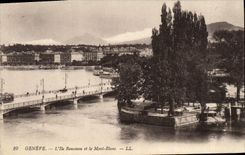 CPA Geneve L'Ile Rousseau Et Le Mont Blanc