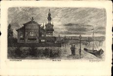 VINTAGE POSTCARD Bootshaus Mainz