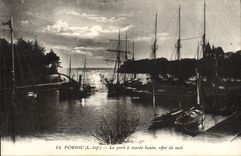 VINTAGE POSTCARD Pornic the Port High tide night effect Boats