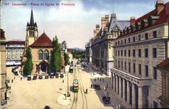 CPA Lausanne Place et Eglise St Francois