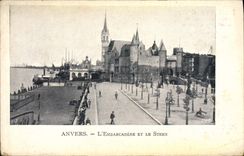 POSTAL Amberes de la VENDIMIA la etapa de aterrizaje y el Steen que la Rose del oro tiende un puente sobre al Peats