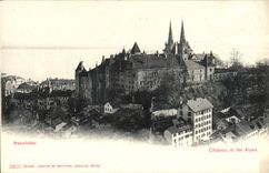 VINTAGE POSTCARD Neuchâtel Castle and the Alps