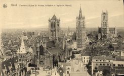 VINTAGE POSTCARD Ghent Panorama Church St Nicolas the belfry and the church St Bavon