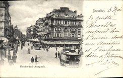 VINTAGE POSTCARD Brussels Boulevard Anspach Tram